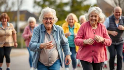 Elderly pensioners on roller skates. Everyone is happy. Photographic quality and detail, award-winning image, beautiful composition.