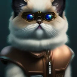 Cyberpunk Portrait of cyborg Persian cat child with brown hair and with cute face, north pole snowy vibe , perfect composition, hyperrealistic, super detailed, 8k, high quality, trending art, trending on artstation, sharp focus, studio photo, intricate details, highly detailed, by greg rutkowski