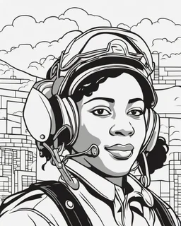 coloring page for teens, simple outlines art, cartoon style, outline drawing, bold outlines, clean and clear outlines, no tones color, no color, no detailed art, art full view, wide angle, white background, Bessie Coleman.