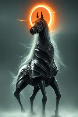 sauron horse , dystopian surrealism, dark horror fantasy, hdr, demonic, dark art