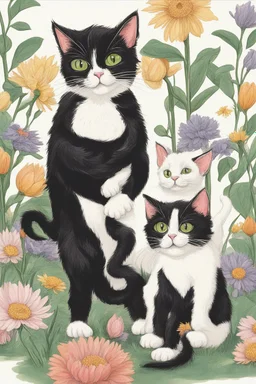 black cat with kittens cartoon