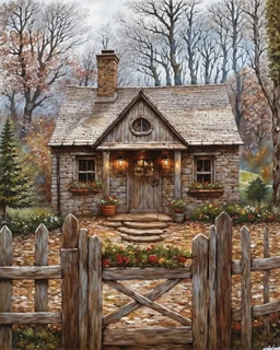 lone old stone cottage with lights on, by Frozen apocalypse " a patchwork art by Jamie heiden, peter doig, Renoir, pol Ledent, endre penovac, Gustave Loiseau, Arthur Rackham, Doug Chinnery, Maud Lewis. inlay, watercolors and ink, beautiful, fantastic view, extremely detailed, intricate, best quality, highest definition, rich colours. intricate beautiful dynamic lighting award winning fantastic view ultra detailed 4K 3D high definition hdr elegant intricate beautiful award winning fantastic view