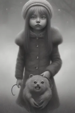 cute girl and litlle monster,Style John Kenn Mortensen,