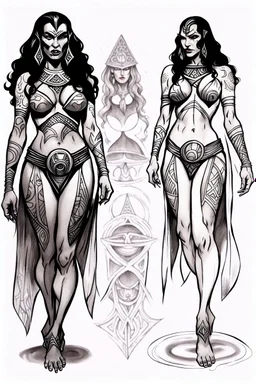 Tatooed klingon priestess beach bikini sketches