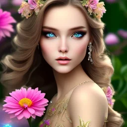 bright fairy, beautiful portrait,long hair, flowers