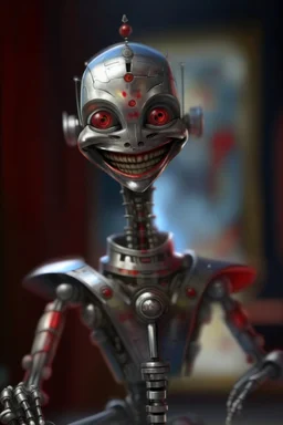 oil painting portrait of smiling robot vampire with long stiletto dagger, bokeh , high detail, smooth render, prize winning