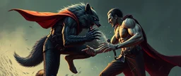 werewolf vs vampire cyberpunk action scene, acrobatic dodge, cape, all seen drown on isometric grid, wolf giving him the biggest stomach punch, power lift grab, claw fists