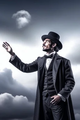 man magician looking at the sky changing the weather