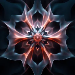 Mesmerizing abstract 3d visual, recursive Symmetrical structure of flowing translucent shapes, centered, soft aesthetic, negetive space.galaxsy background