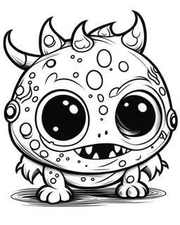 cute monster, kawaii style cartoon coloring page for kids, cartoon style, clean line art high detailed, no background, white, black, coloring book, sketchbook, realistic sketch, free lines, on paper, character sheet, 8k