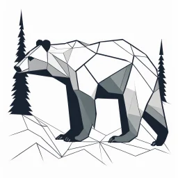 shape of a bear, low poly 2D letterpress style, minimalistic high contrast pencil art