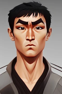 Bruce Lee American martial artist face cartoon 2d