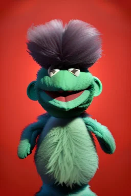 Waist up muppet Portrait, Kim Jong-un muppet doll, suit, photo studio, red background, unreal engine 5, concept art, art station, ray tracing, lumen lighting, ultra detail, volumetric lighting, 3d.