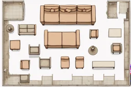 Sprite sheet, furniture, architectural plan, couch, table, chair, top view, dilapidated, post apocalypse,
