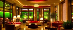 Hotel lobby, the style is organic