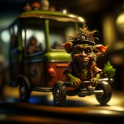 hairy pimp groove funk goblin gremlin hippie in weird home camper running in hamster wheel, prize winning oil painting, ,bokeh like f/0.8, tilt-shift lens 8k, high detail, smooth render, down-light, unreal engine