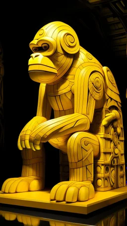 A golden yellow light elemental gorilla designed in Mayan architecture painted by Stuart Davis