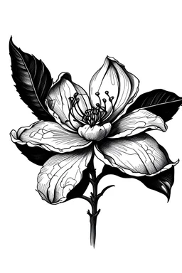 Tangerine flower, black white drawing