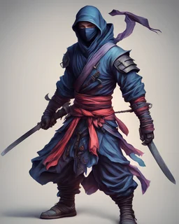 Hermoso dibujo coloreado de un Ninja, obra de arte, calidad ultra, maximalista, full body, 12k 3D