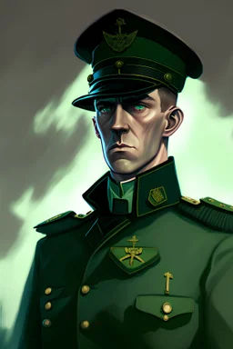 Irish officer, mid 30s age , stern expression, with background, stylised, concept art, digital art