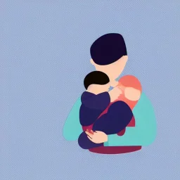 full view, flattened vector image icon of a man and woman holding a baby in a bundle, dark blue and light blue color palette, transparent background.