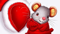 fantasy cartoon style illustration: red mitten with a little cute mouse peeking out