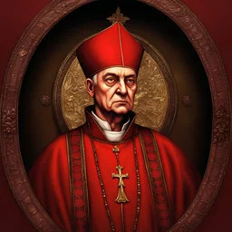 game avatar, man, portrait, face, fat, cardinal priest, religion, red, medieval, red biretta, illustration