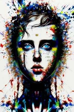 Danish singer MØ face, Abstract portrait by Yoji Shinkawa, Jackson Pollock