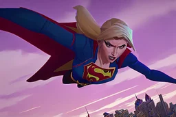 Supergirl flying in a hypnotic dream over New York City