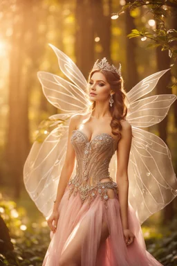 Gorgeous Real Photography Beautiful Super Model European woman dressing Beautiful Lady Fairy with straddle wings,diamonds jewelry,wonderland background,close-up portrait