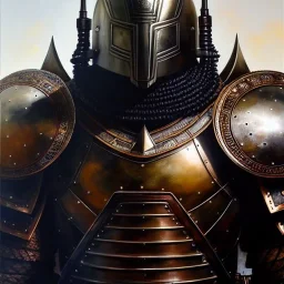 portrait 'Rakshas-Berserk',ancient metal armor and helmet ,painting by gaston bussiere, greg rutkowski, yoji shinkawa, yoshitaka amano, tsutomu nihei, donato giancola, tim hildebrandt, oil on canvas, cinematic composition, extreme detail,fit full head inside picture,16k