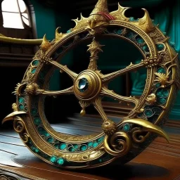 The Helm of the Dragon Queen is a fabulously gilded steering wheel adorning one of the finest pirate ships in the world but she was crippled during a battle and the magical wheel lost in the aqua depths until a sea serpent found it and took and interest