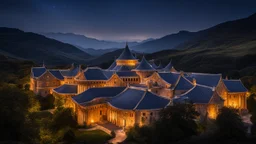 29, delightful, sensitive, confident, undulating sinusoidal castle with hyperbolic roofs, delicate, night, darkness, architecture, award-winning photograph, beautiful composition, filled with beautiful detail, delicate colour, chiaroscuro