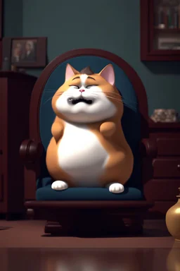 A fat spoiled cat having his hair combed, looking rich,yawny,3d animation ,funny