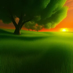 green meadow, sunset, photorealistic, 8k