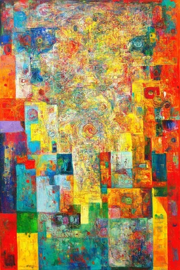 The world is in you and you're projecting it outward; a painting with an admixture of Paul Klee and Hundertwasser