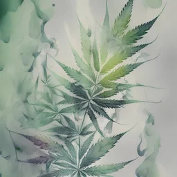 generate a smokey weed wallpaper with asymetrical random weed pattern bplacement, watercolour sketch