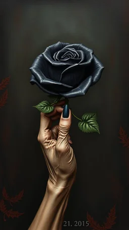 Bosch style painting , A 3D evil hand holding a black rose