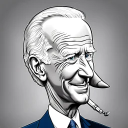 Caricatura de Joe Biden con una naríz larga como la del muñeco Pinocho