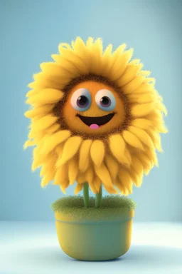 Cheery and cute sunflower in a pot avatar full body in fluffy material