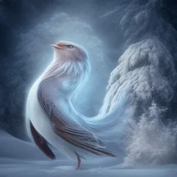 smooth hyper realistic, beautiful Japanese snow bird in crown, pale colors, dark cosmos background, cat еye, extremely sharp detail, finely tuned detail, ultra high definition, 8 k, unreal engine 5, ultra sharp focus, accurate sword wings, positive smile, lot of details, fit within portrait, Ambiance winter, perfect composition, perfect hair, perfect hands, finger up gestures