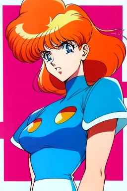 90s anime sci fi orange hair space Captain girl blood on face sacred