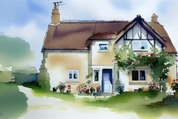 Watercolour of English cottage in the style of john lovett