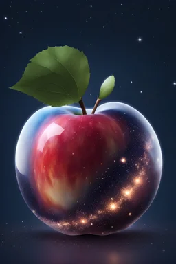 high quality, 8K Ultra HD, Space stars and galaxies inside an apple made of crystal, by yukisakura, high detailed, gradiente galaxy background