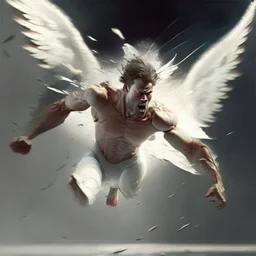 angel hombre caido enojado volando a gran velocidad hacia arriba