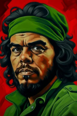 revolutionary portrait of che guevara but with the face of a very emotional Pepe The Frog and he has a perm.