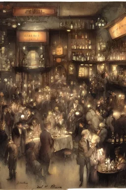 (((((1900s crowded dim lit bar. muted colors.))))) by Jean-Baptiste Monge !!!!!!!!!!!!!!!!!!!!!!!!!!!