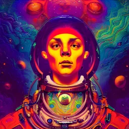 An extremely psychedelic experience, colorful, surreal, dramatic lighting, cosmonaut, LSD, face, detailed, intricate, elegant, highly detailed, digital painting, artstation, concept art, smooth, sharp focus, illustration, art by Sam Spratt, Dan Mumford, Artem Demura and Alphonse Mucha