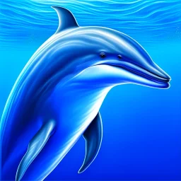 a realistic illustration of a Dolphin, detailed, using three colors blue. ocean background.