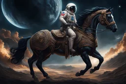 in profile the (the Create an extremely dynamic scene depicting an astronaut riding an anatomical horse and decorate everything with exquisite patterns that will be remembered forever:1.1) portrait, symmetrical artistic sharp art, dan mumford style, hdr, realism, dark fantasy atmosphere, lovecraft style, intricate details, lovecraft atmosphere, hyperdetalization, extreme detail, ultra detail, masterpiece, best drawing (by dan mumford:1.5)